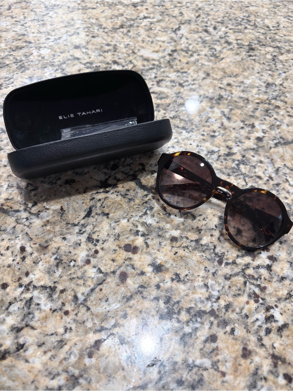 Elie Tahari Tortoiseshell Round Sunglasses with Brown Lenses and Black Case